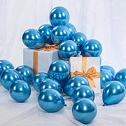 Blue Metallic Chrome Latex Balloons (Pack of 50) - Image 2