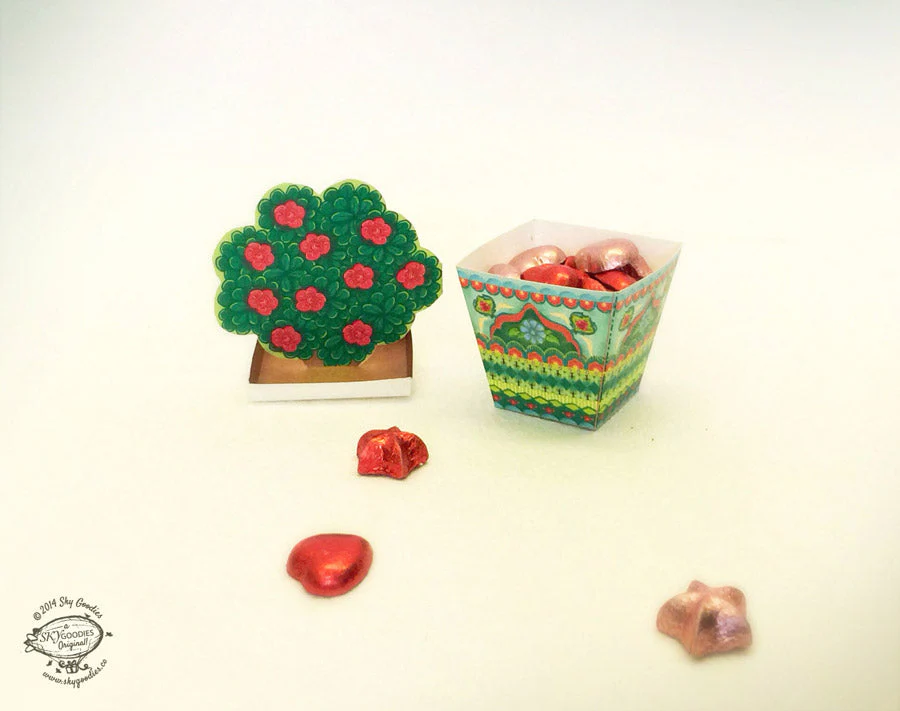 Blue Mini Flower Pot Box DIY Paper Craft Kit - Image 2