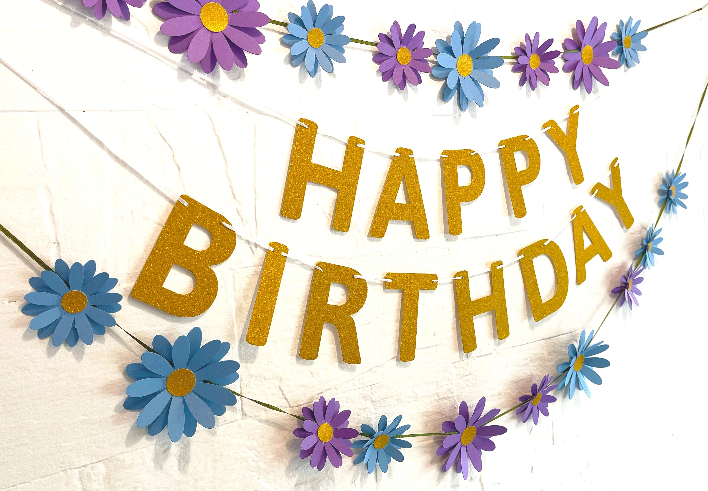 Blue n Purple Daisy and Happy Birthday Paper Party Decor - Image 13