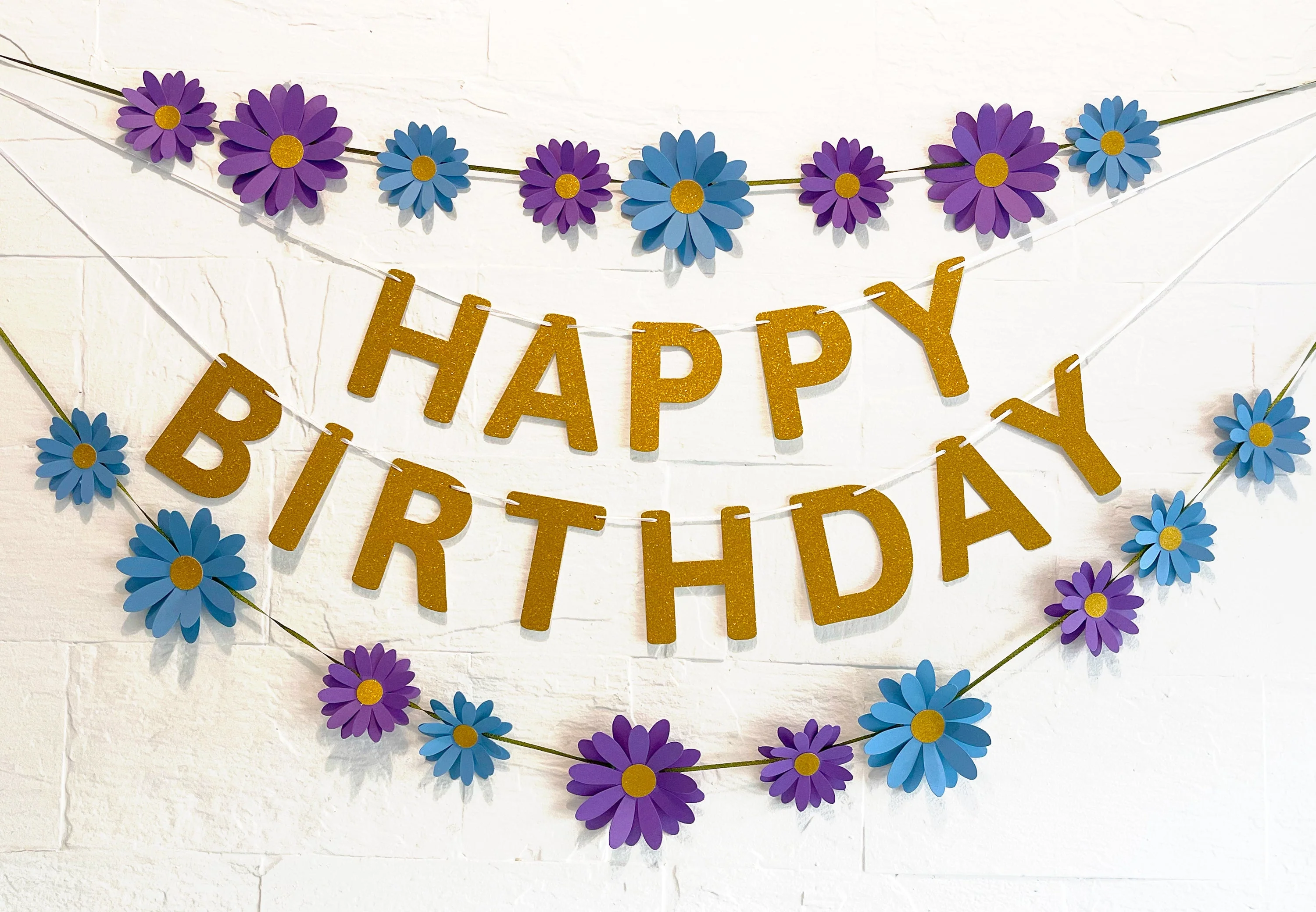 Blue n Purple Daisy and Happy Birthday Paper Party Decor - Image 7