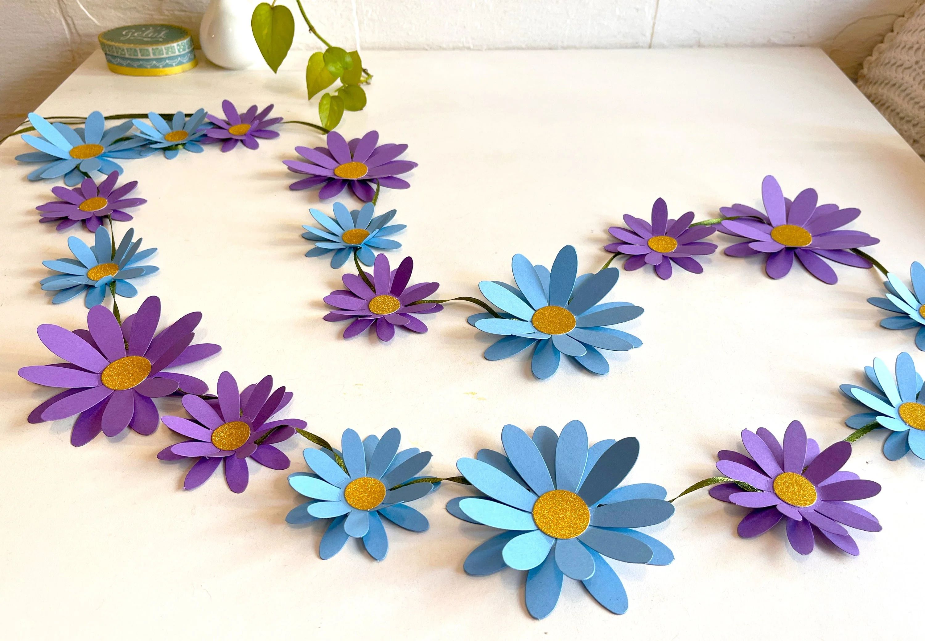 Blue n Purple Daisy Flower Paper Bunting & Wall Decor - Image 7
