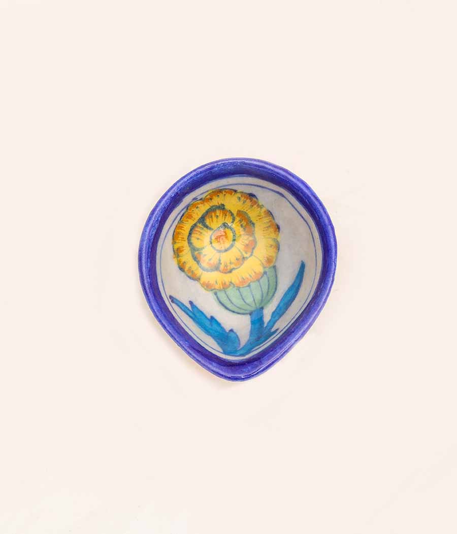 Blue Pottery Traditional Yellow Flower Design Diya - Image 6