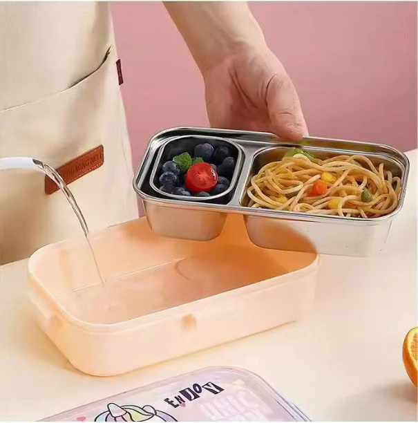 Blue Space Design Kids Stainless Steel Lunch Box | 700ml + 100ml Soup Bowl | Leak-Proof | 4-Lock Lid | Heatable Insulation | School, Picnic, Outdoor Meals - Image 5
