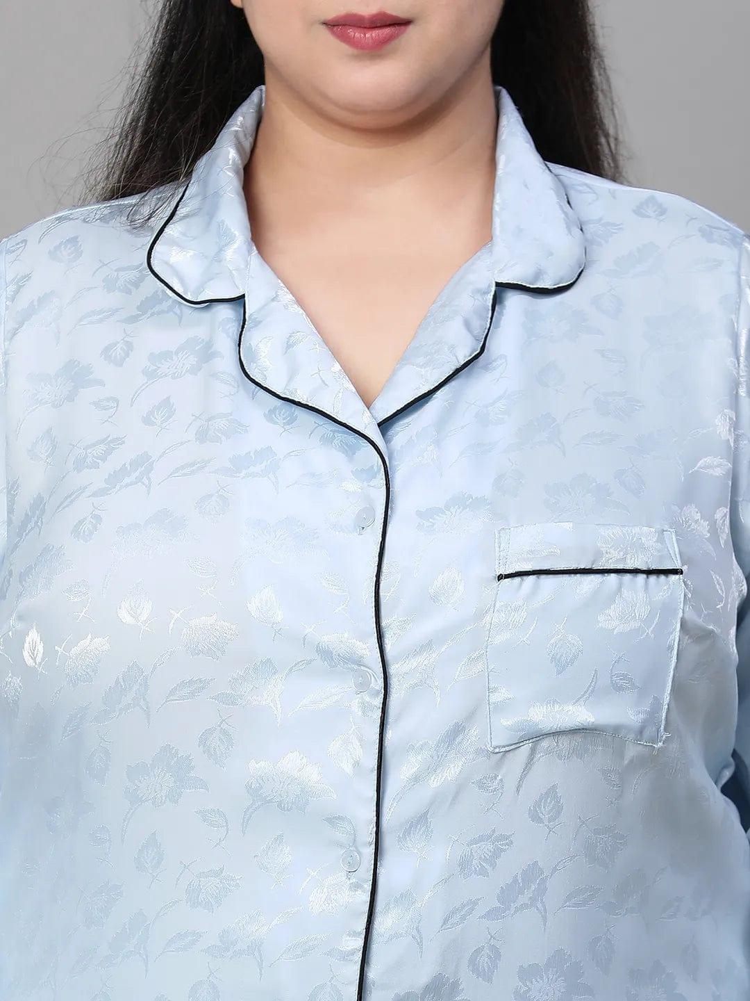 Blue Tactile Print Shirt Pajama Plus Size Co-Ord Set Nightwear Set - Image 6