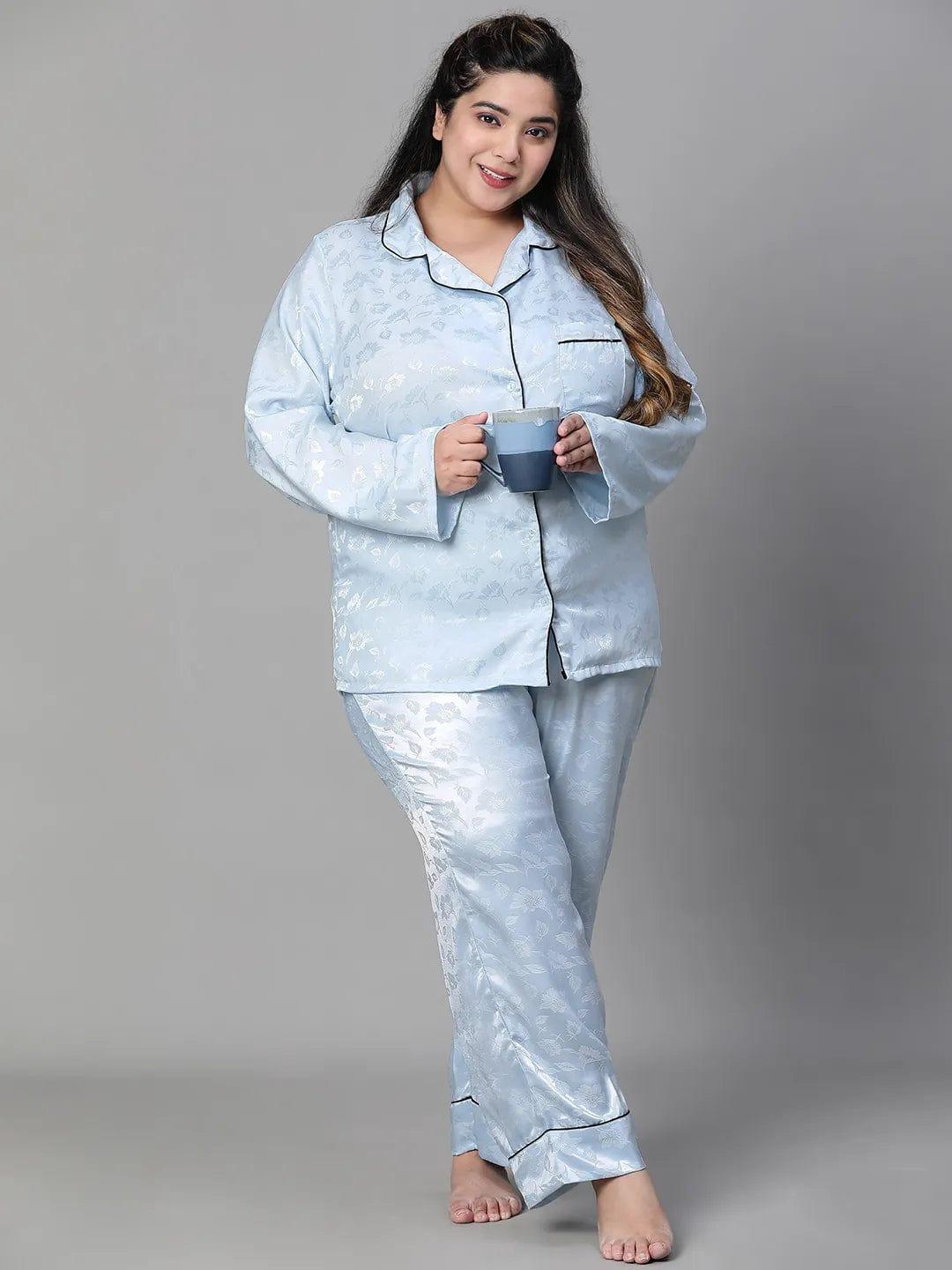 Blue Tactile Print Shirt Pajama Plus Size Co-Ord Set Nightwear Set - Image 7