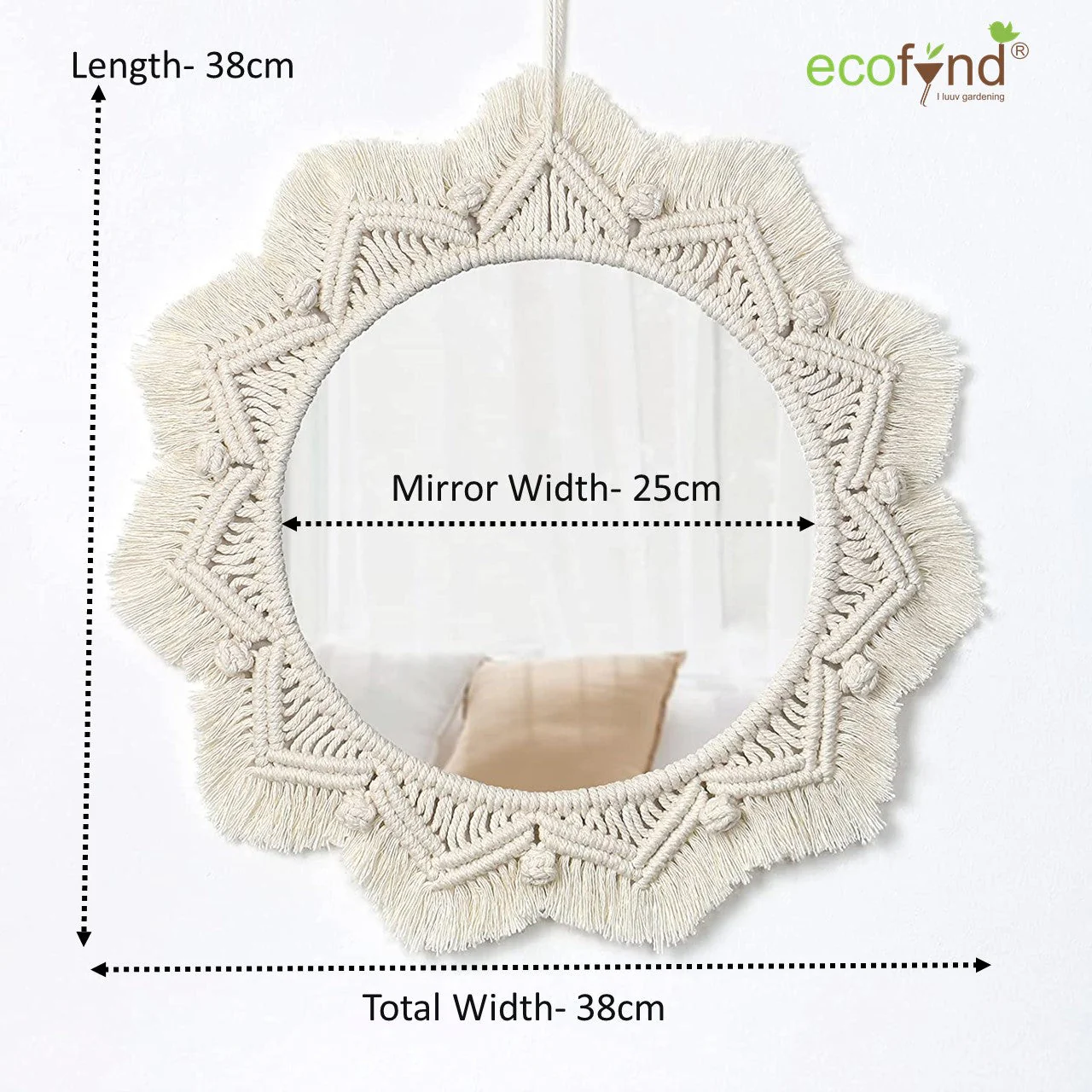 Boho Bliss Round Macrame Wall Mirror – Handmade Cotton Elegance - Image 3