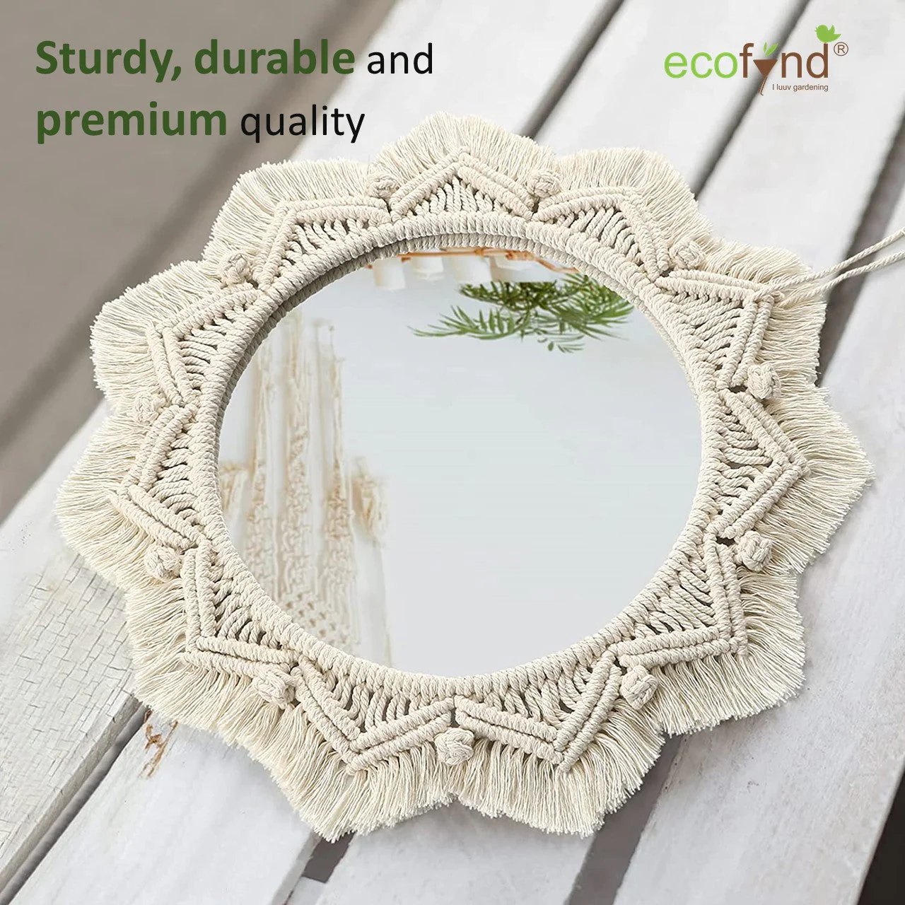 Boho Bliss Round Macrame Wall Mirror – Handmade Cotton Elegance - Image 4