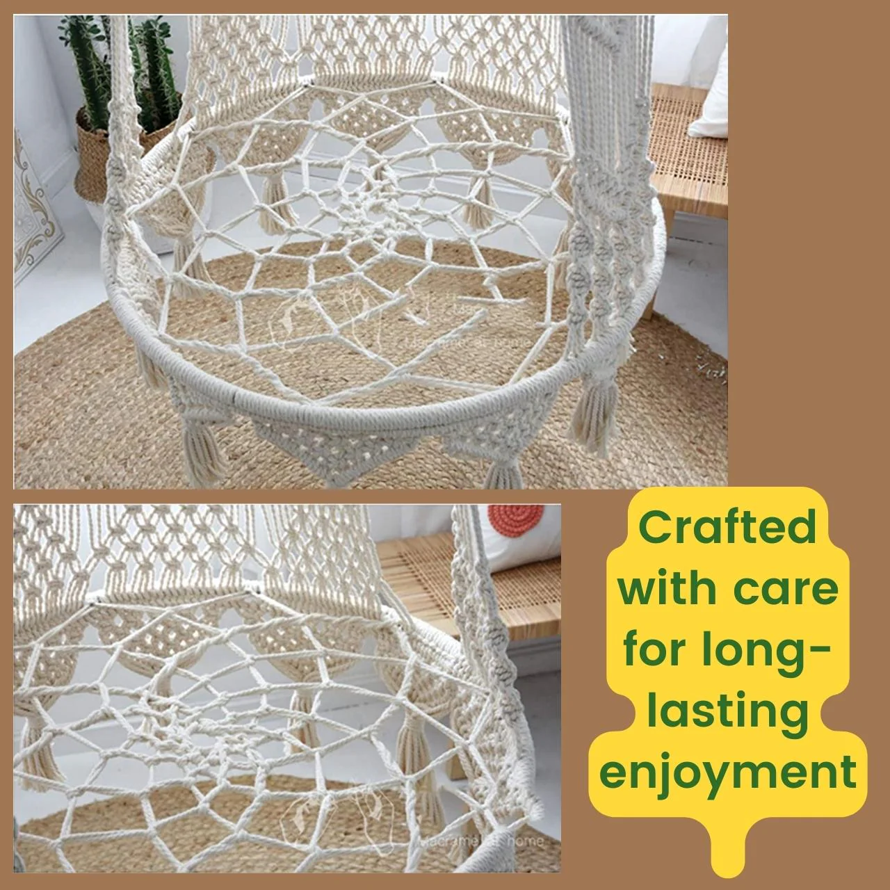 Boho Macrame Hammock Swing – Cushion-Free, Metal Reinforced - Image 6