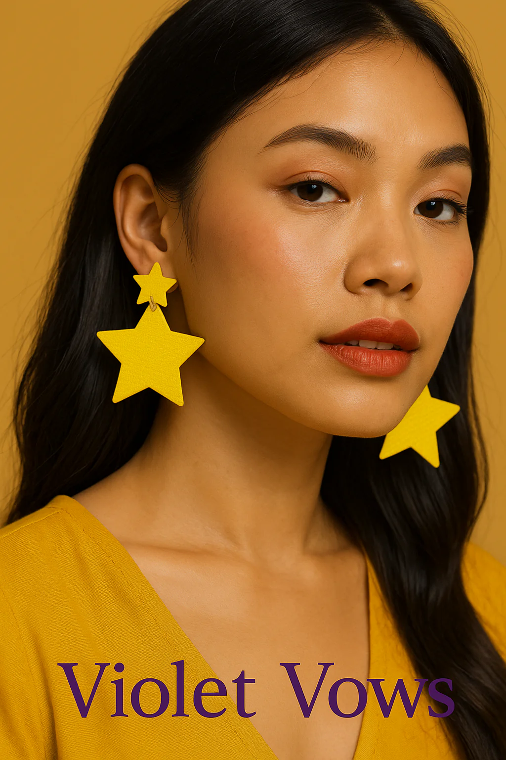 Bold Yellow Star Earrings - Image 2