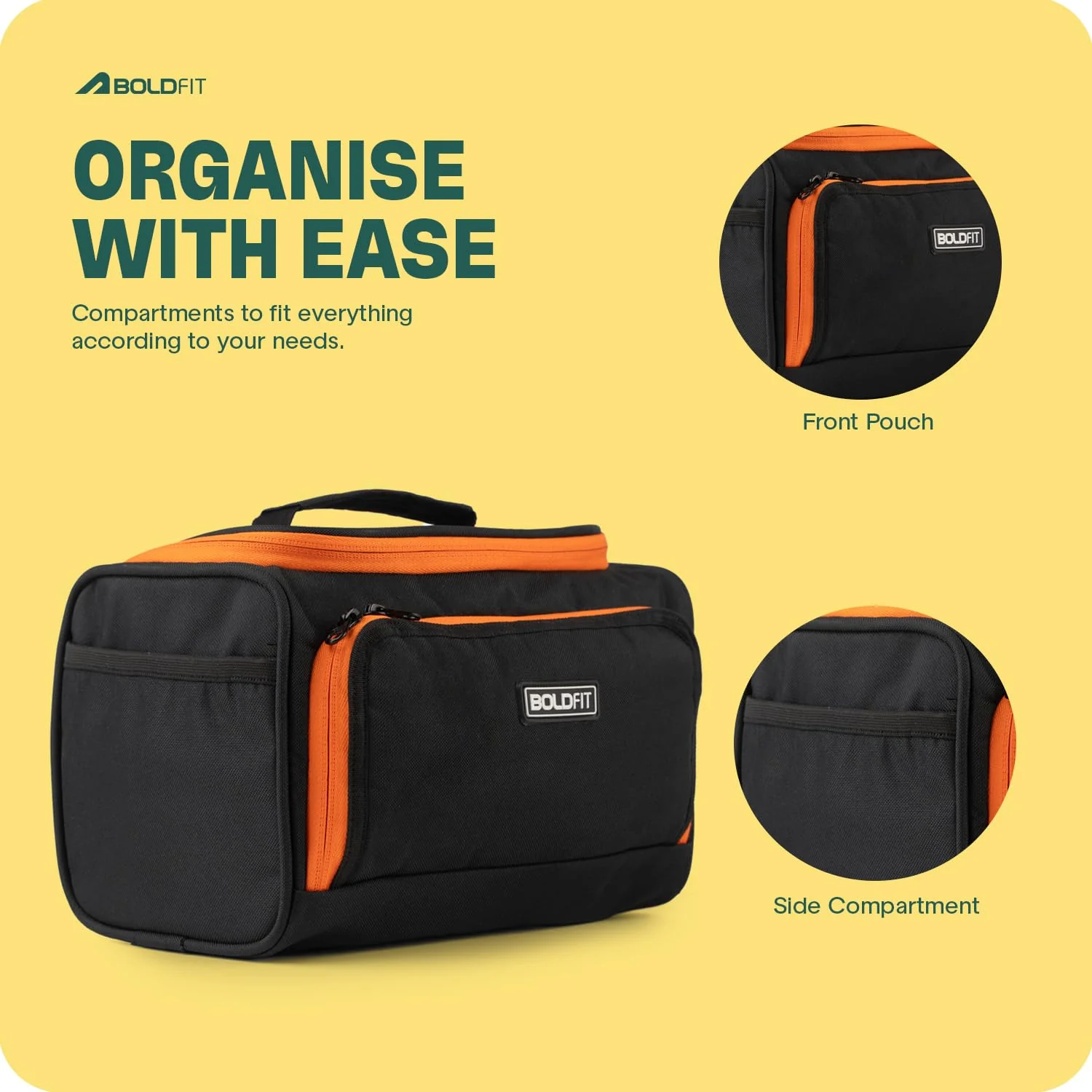 Boldfit Toiletry Bag Black Orange - Image 4