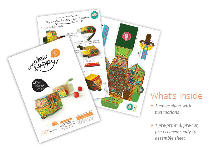 Bombay Auto Rickshaw Box: Green design - DIY Paper Craft Kit - Image 4
