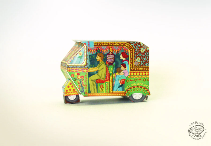 Bombay Auto Rickshaw Box: Green design - DIY Paper Craft Kit - Image 5