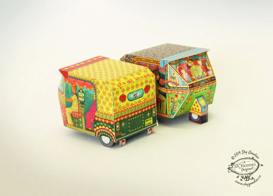 Bombay Auto Rickshaw Box: Green design - DIY Paper Craft Kit - Image 7