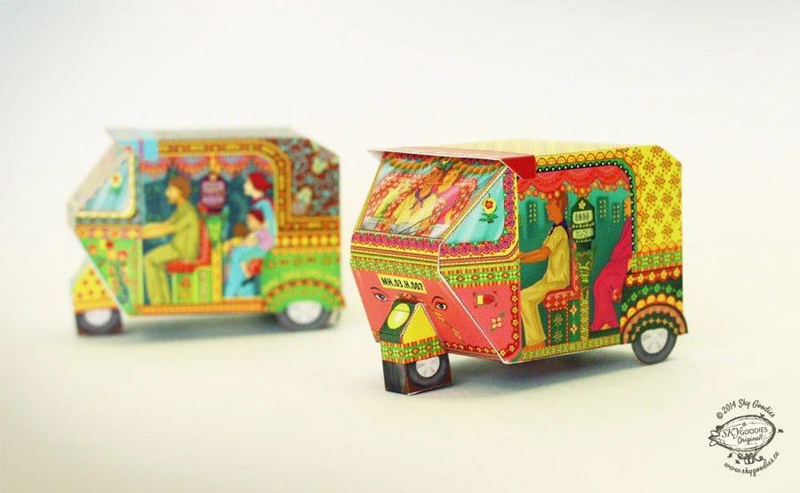 Bombay Auto Rickshaw Box: Pink design - DIY Paper Craft Kit - Image 2