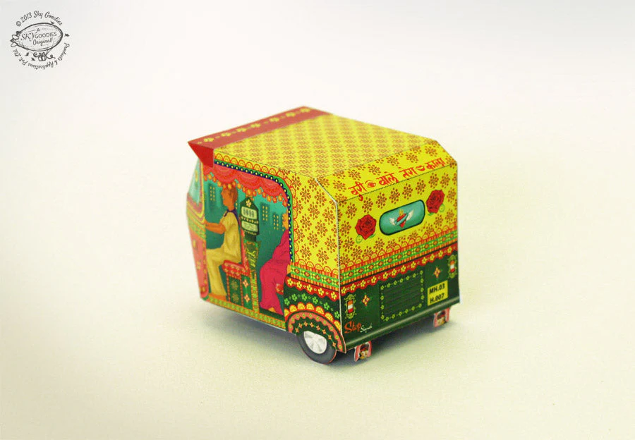 Bombay Auto Rickshaw Box: Pink design - DIY Paper Craft Kit - Image 4