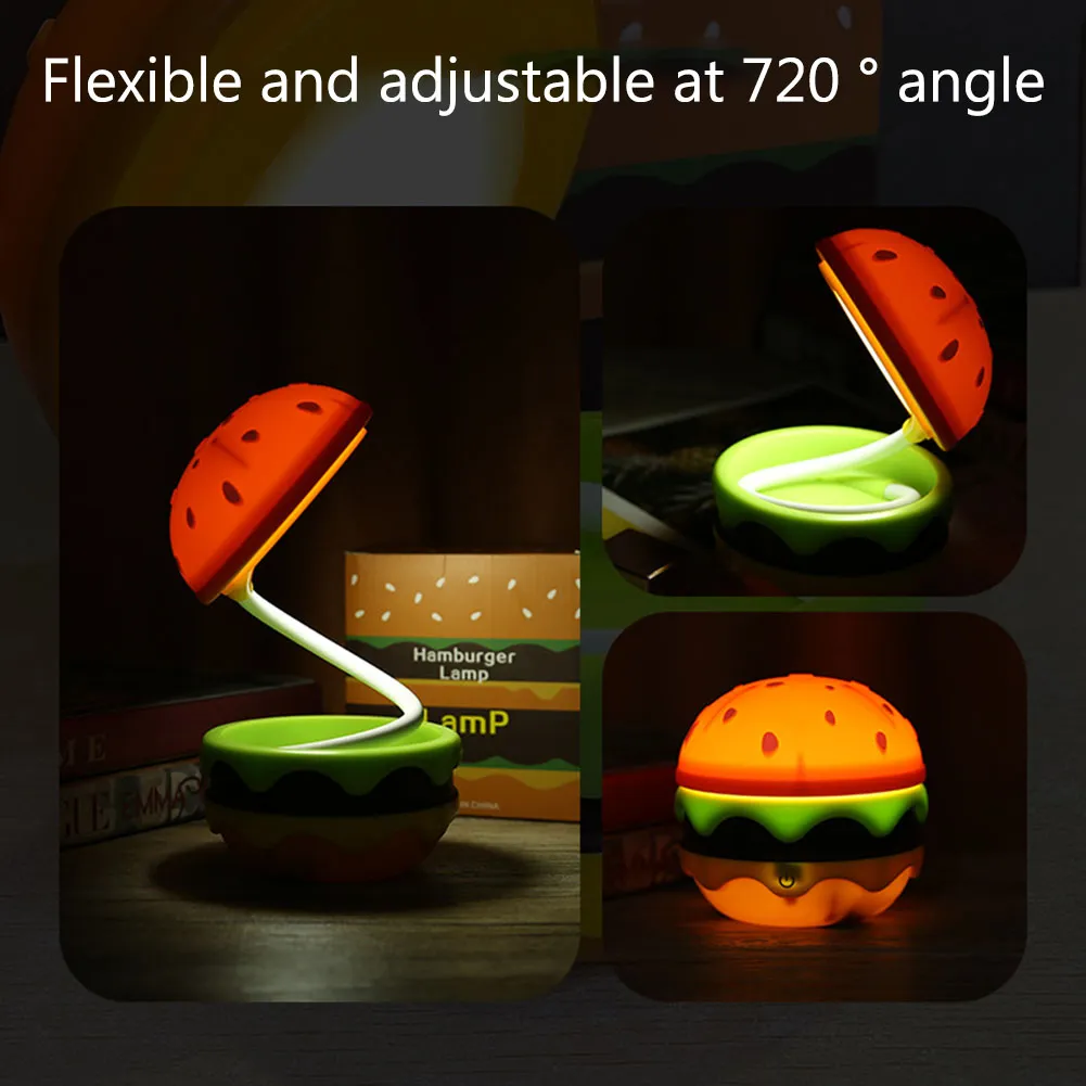 Borgir: Quirky Decor Burger Shaped Folding LED Table Lamp USB-C Rechargeable Cute Design Night Light - Image 4