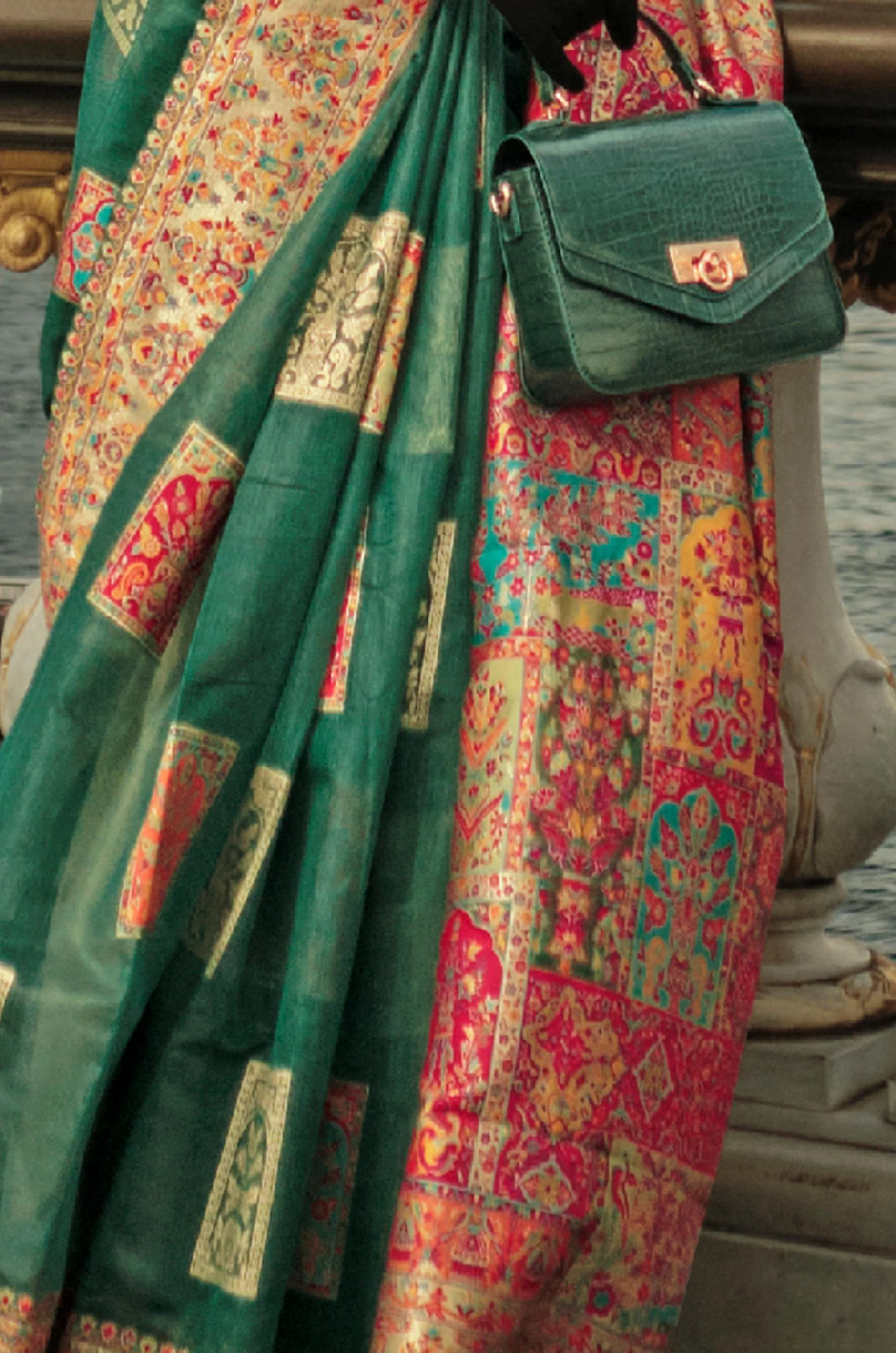 Bottle Green Kashmiri Modal Silk Saree - Image 3
