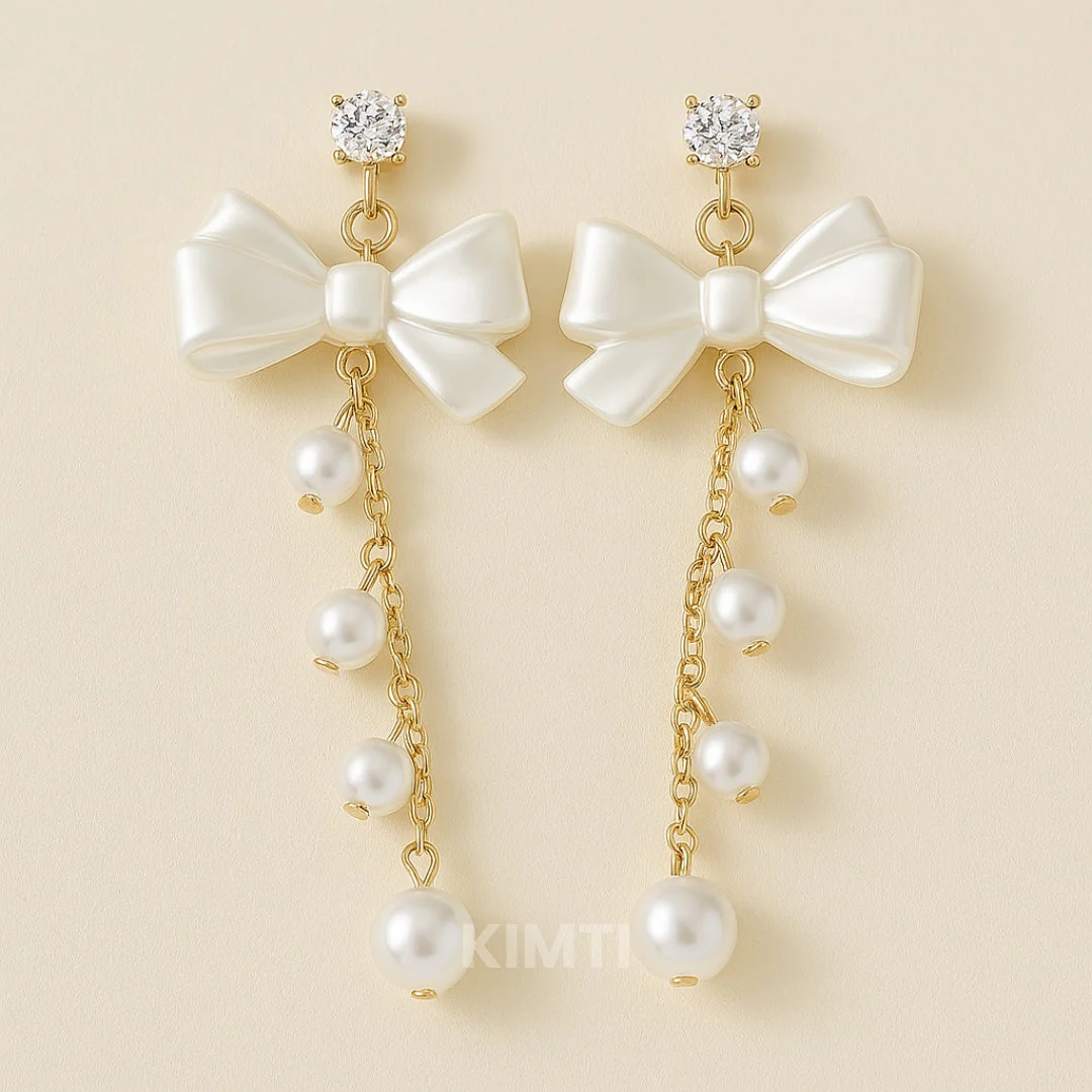 Bow Drop White Dangler  Earring - Image 5
