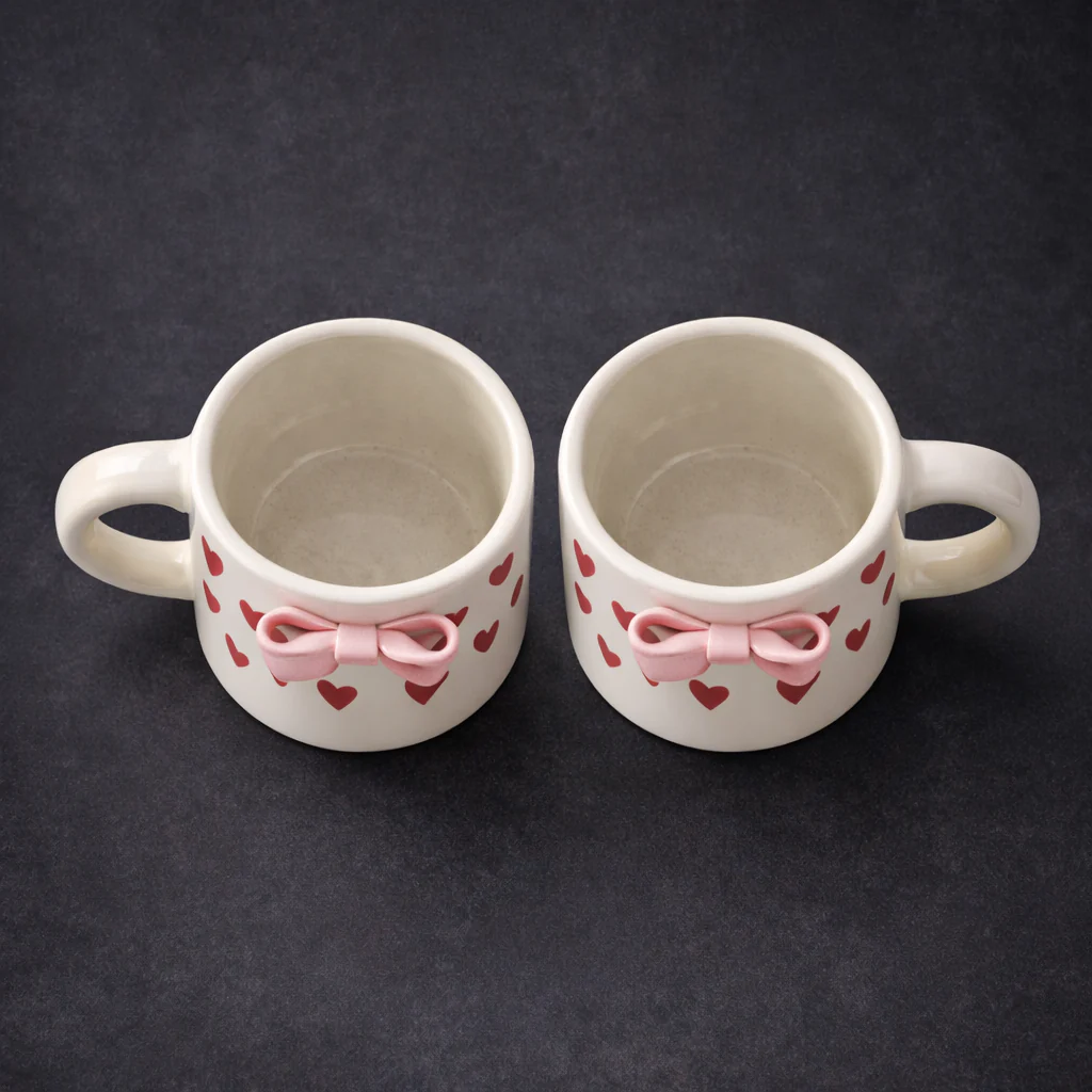 Bow & Heart Coffee Mugs | Set of 2 - Image 2