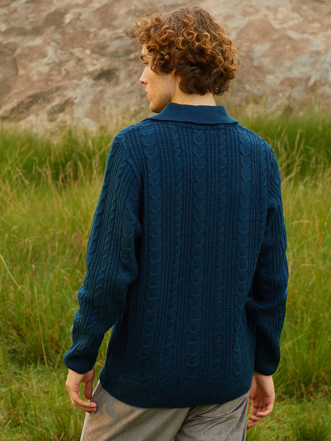 Braid-Knit Collared Sweater - Image 4