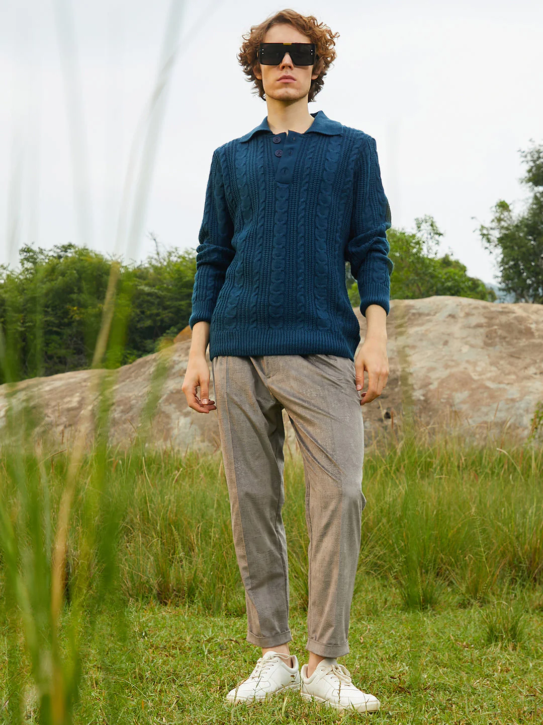 Braid-Knit Collared Sweater - Image 6