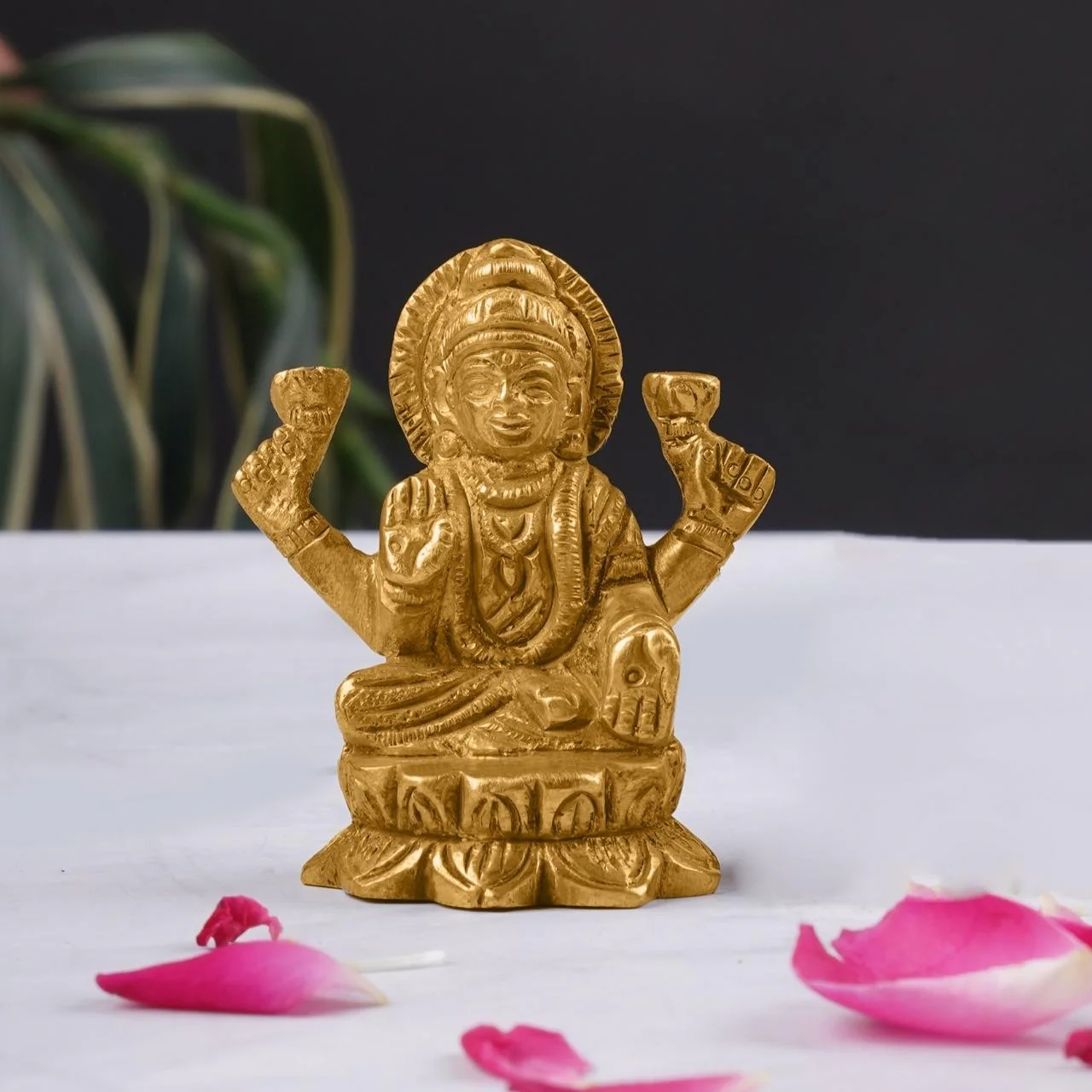 Brass Goddess Lakshmi Pair Idol – Golden Antique Puja Decor by Ecofynd