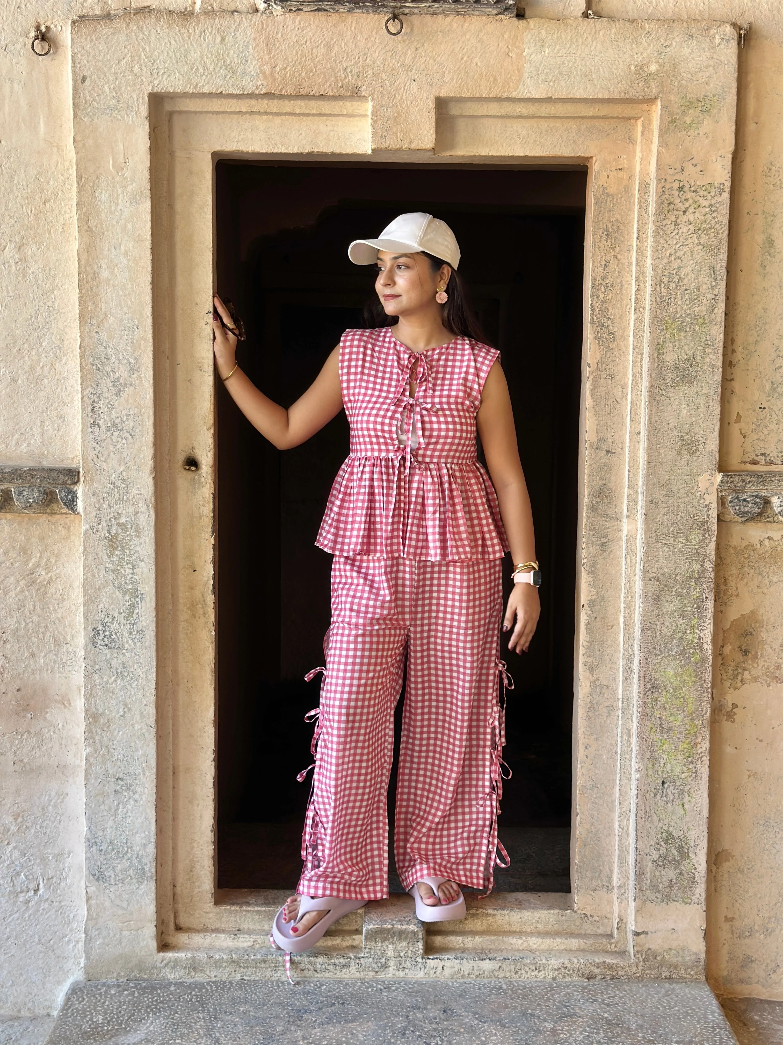 Brisa Ghingham Co-ord Set - Pink - Image 6