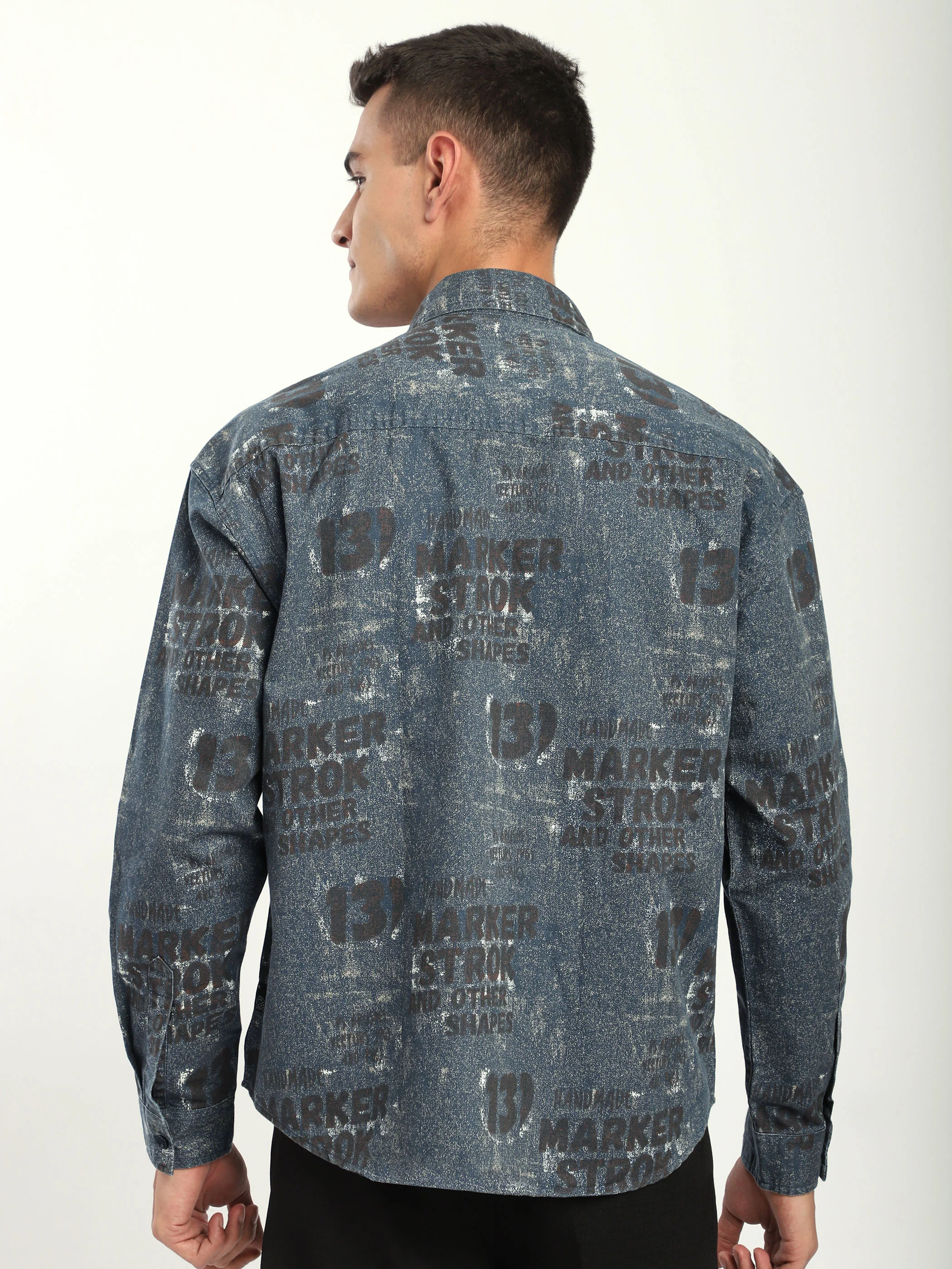 Brown And Blue Abstract Printed Shacket - Image 3
