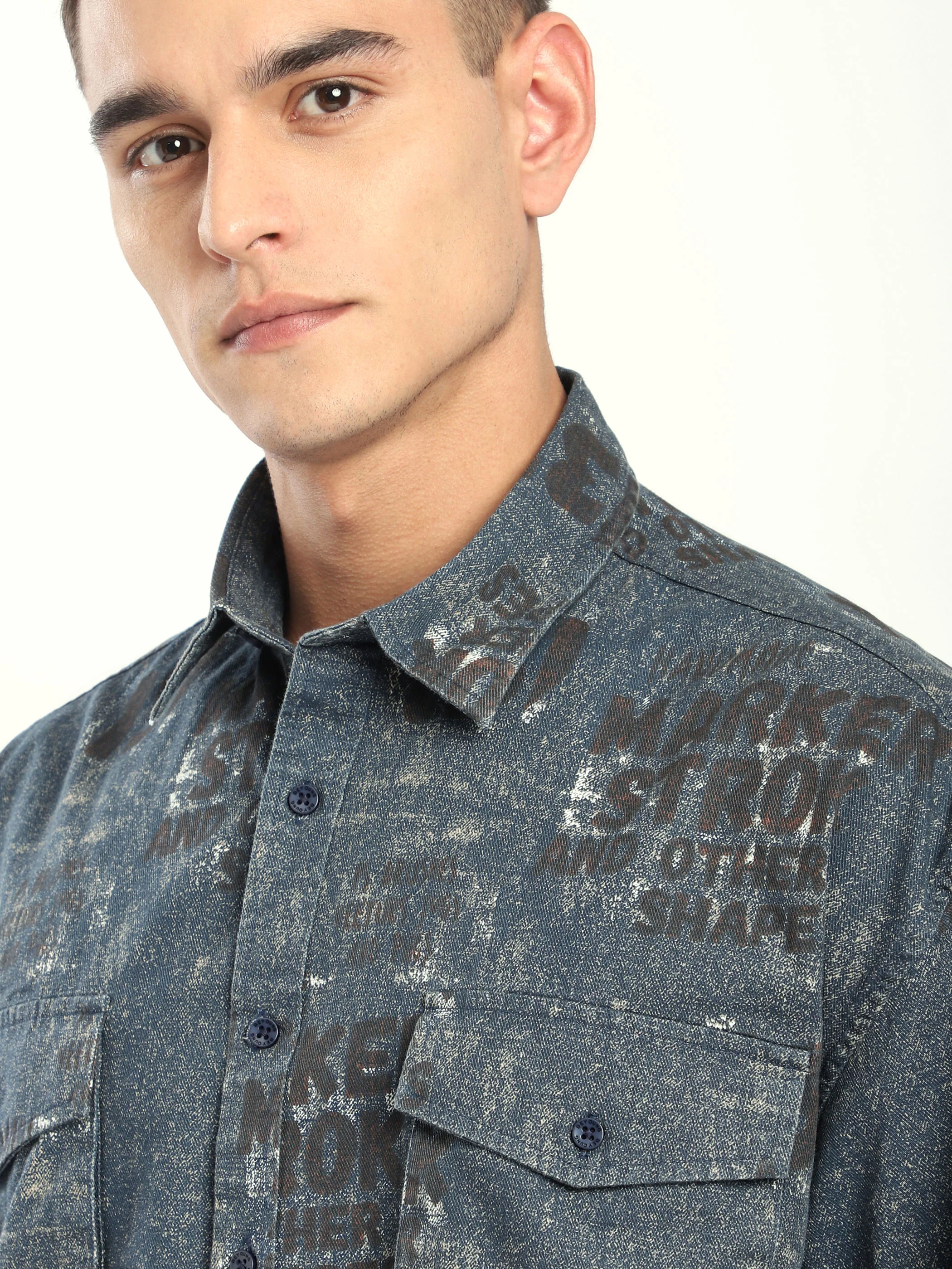 Brown And Blue Abstract Printed Shacket - Image 5