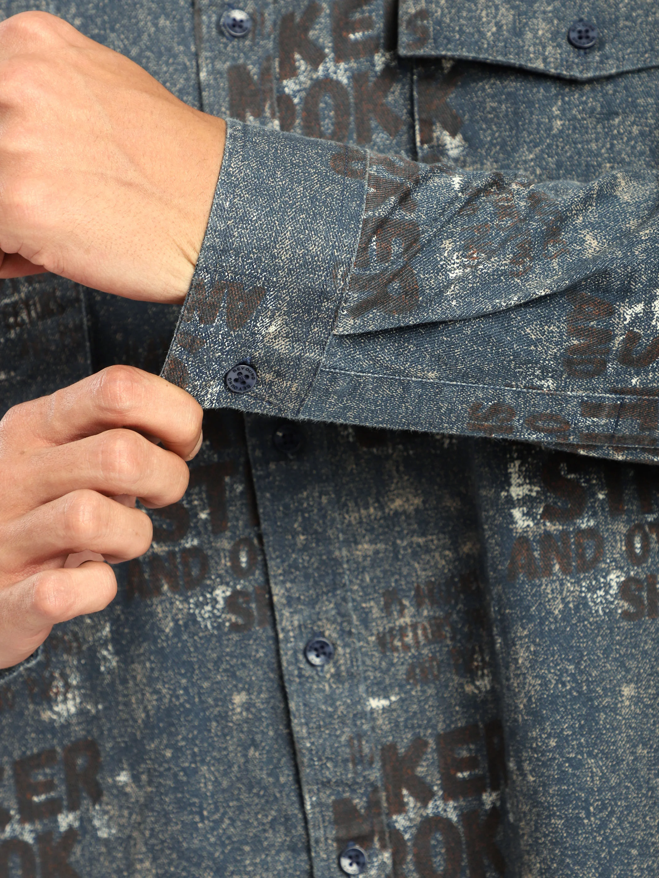 Brown And Blue Abstract Printed Shacket - Image 6