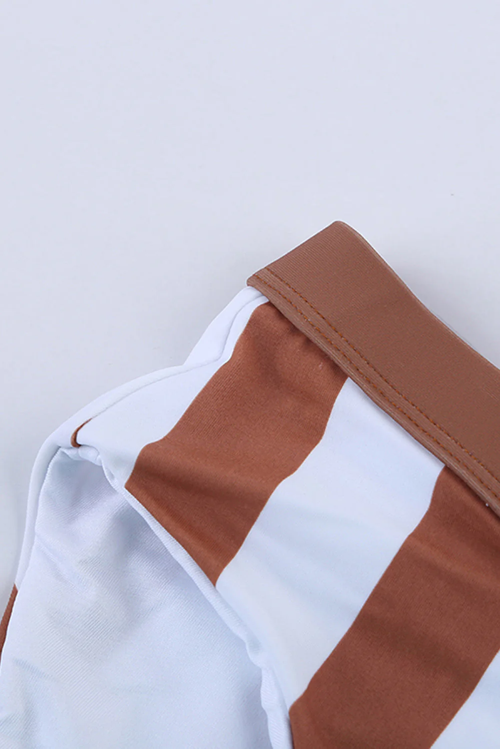 Brown Athletic Striped Tank High Waisted Swimsuit - Image 10