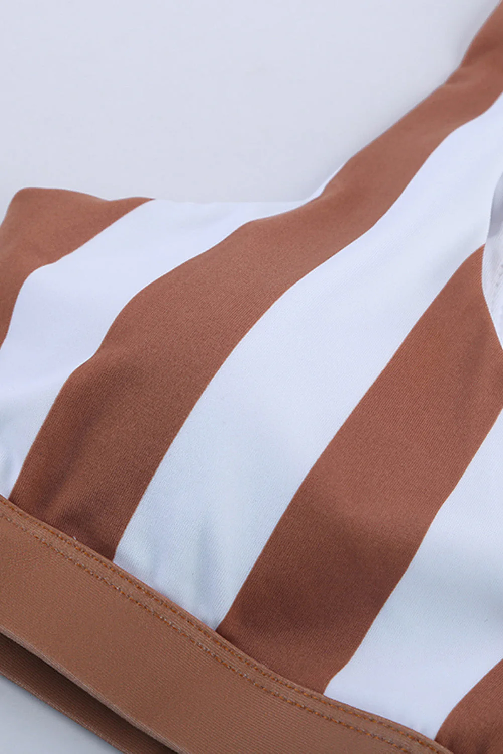 Brown Athletic Striped Tank High Waisted Swimsuit - Image 13