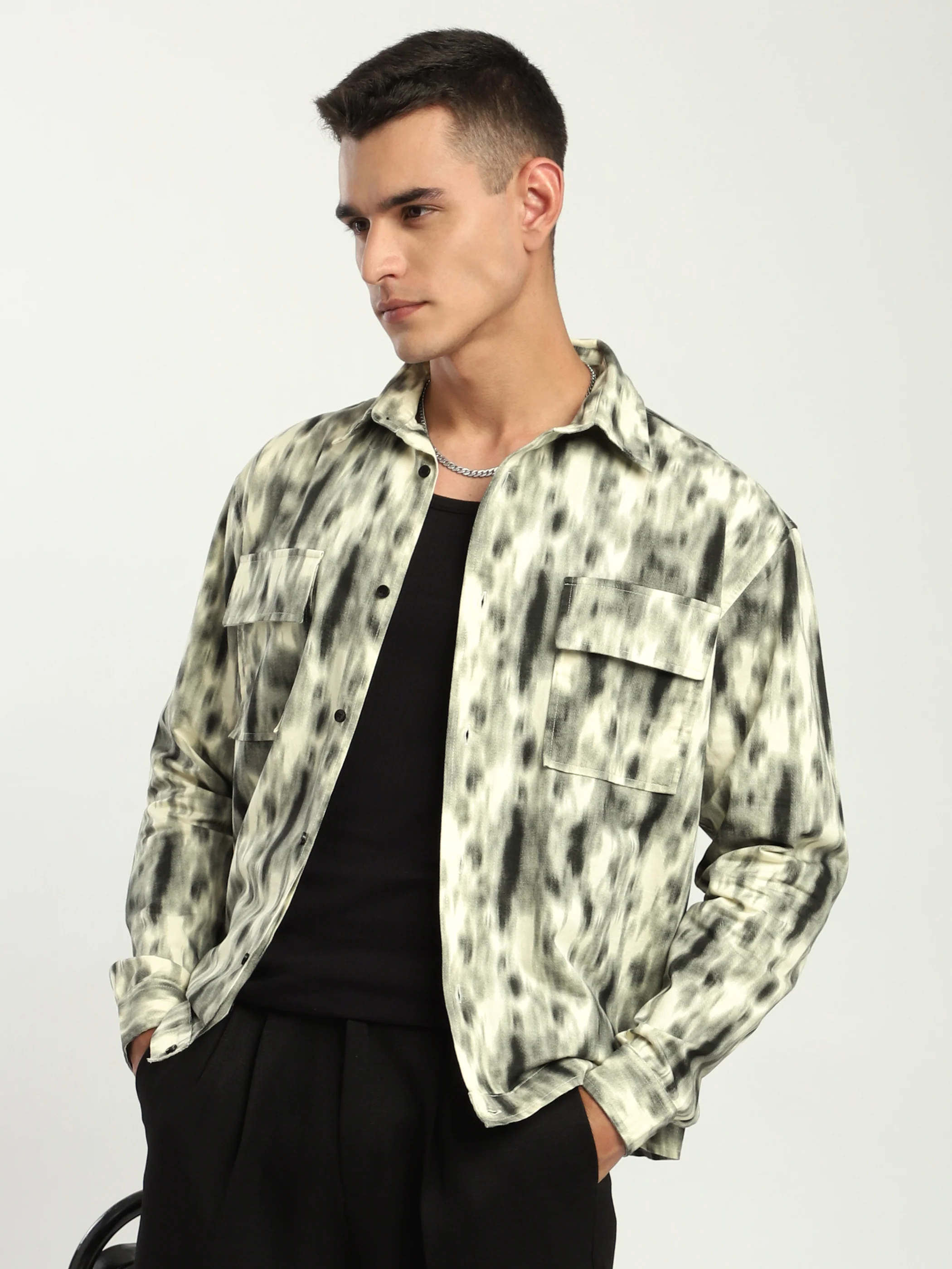 Brown Dye Effect Printed Shacket - Image 7