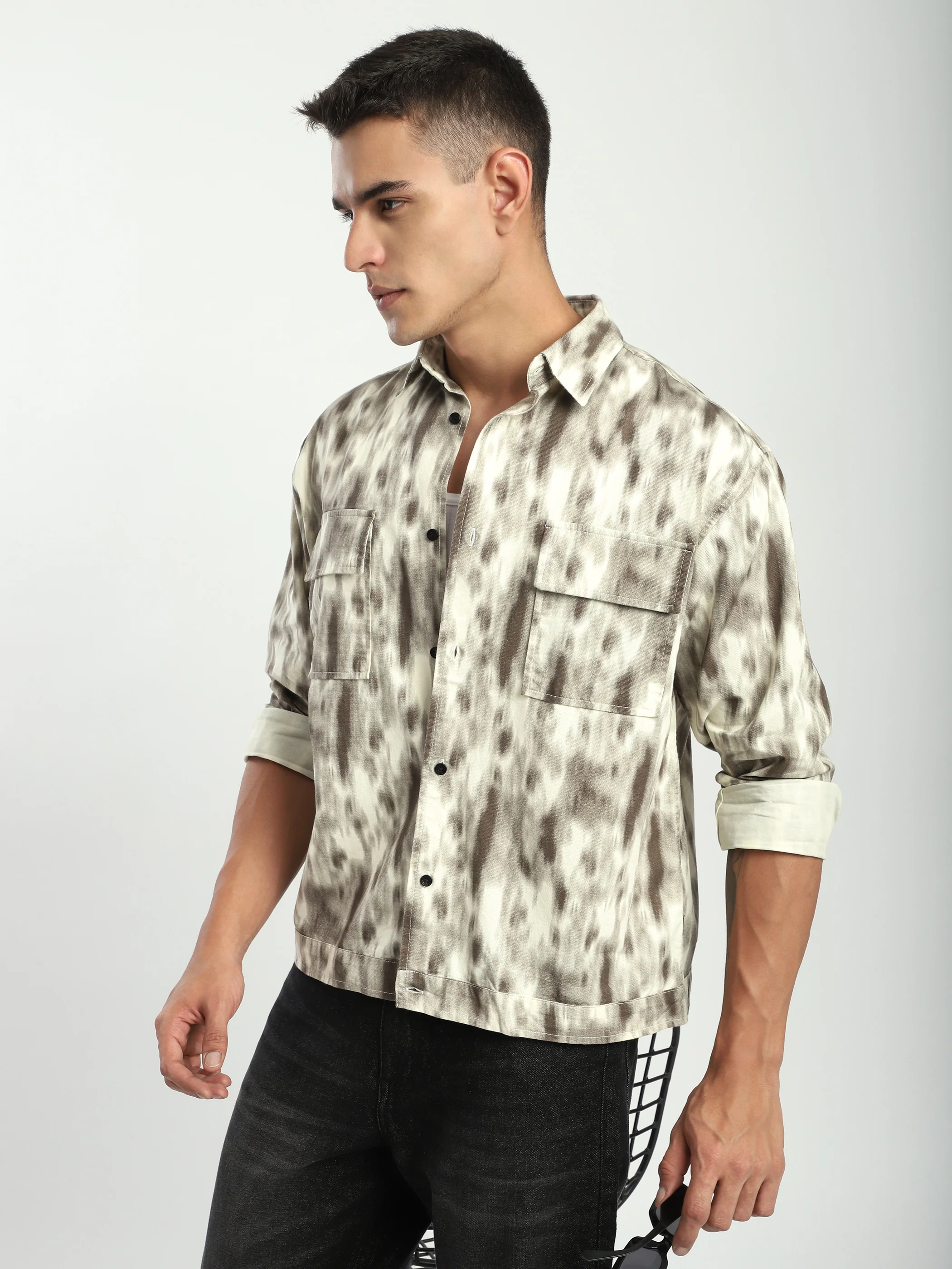 Brown Dye Effect Printed Shacket