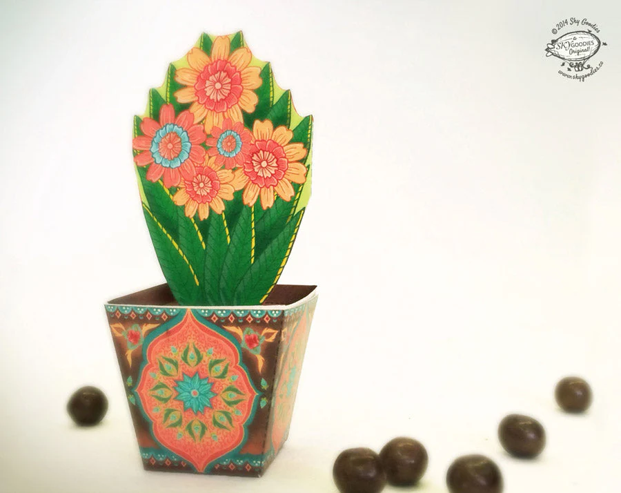 Brown Mini Flower Pot Box DIY Paper Craft Kit - Image 3
