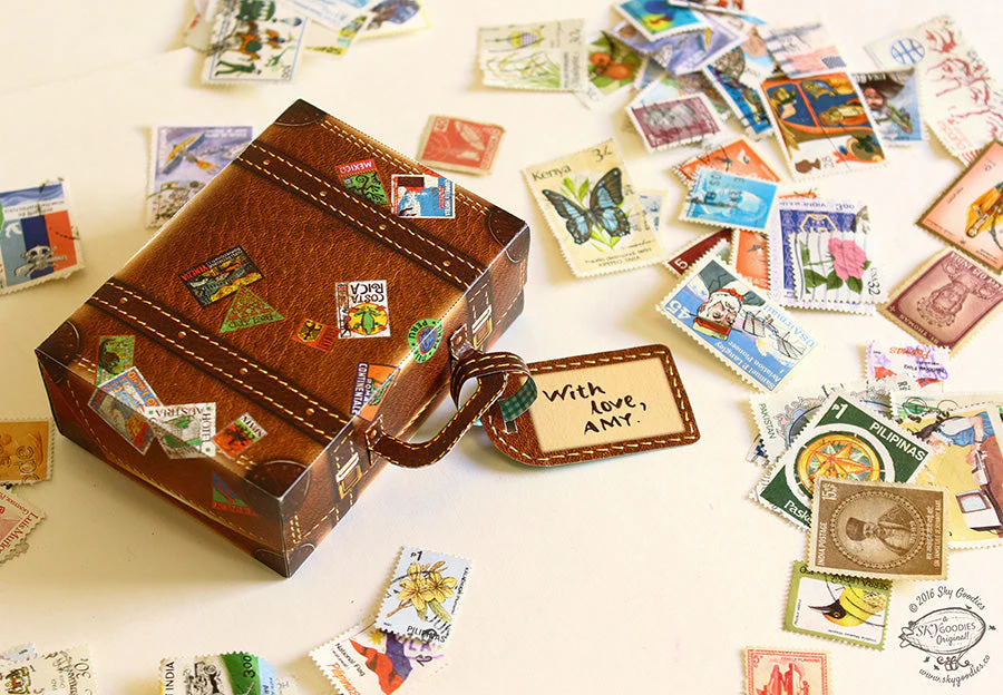 Brown Mini Travel Suitcase Box DIY Paper Craft Kit - Image 4