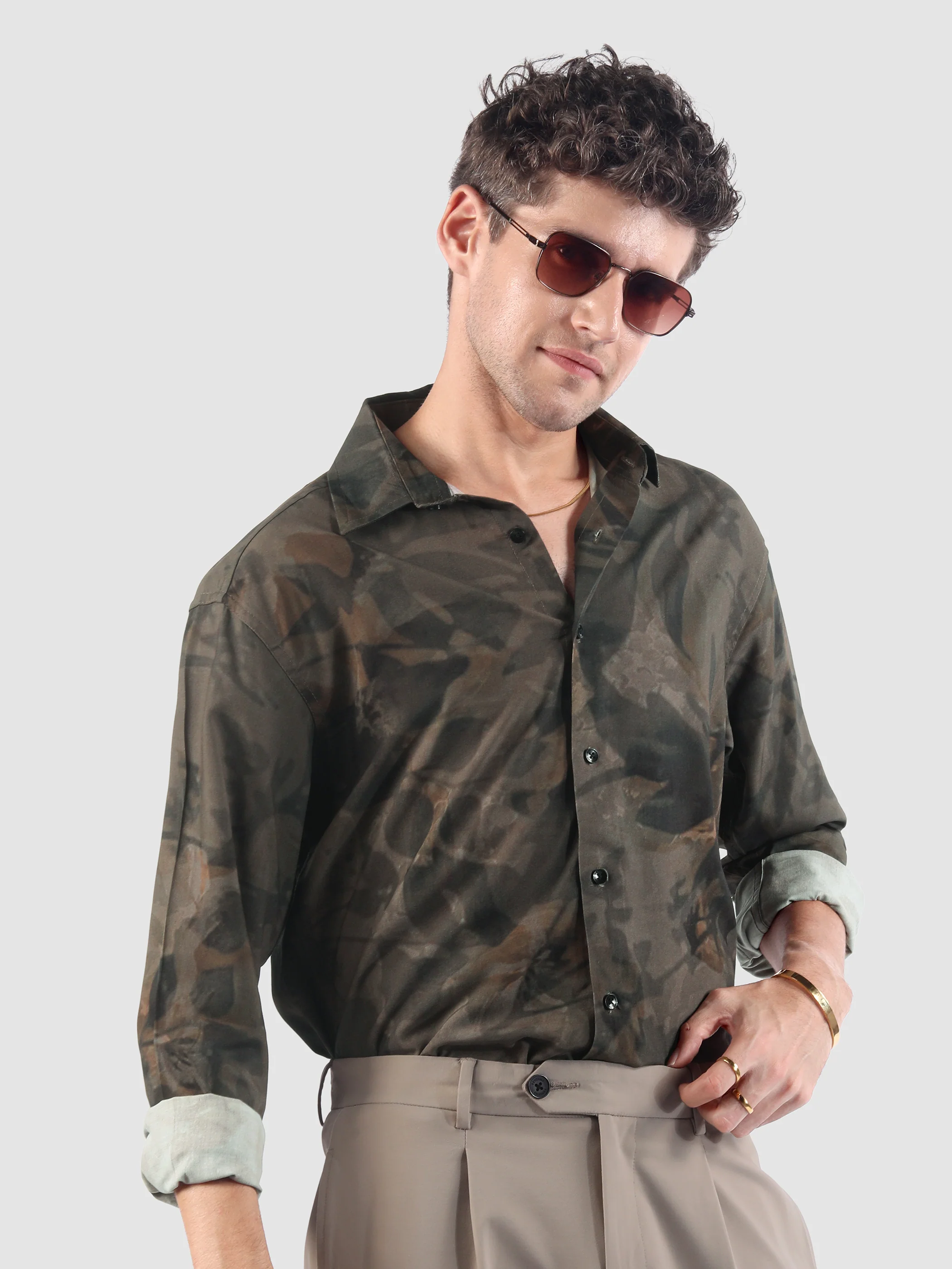 Brown Tropical Printed Viscose Shirt - Image 2