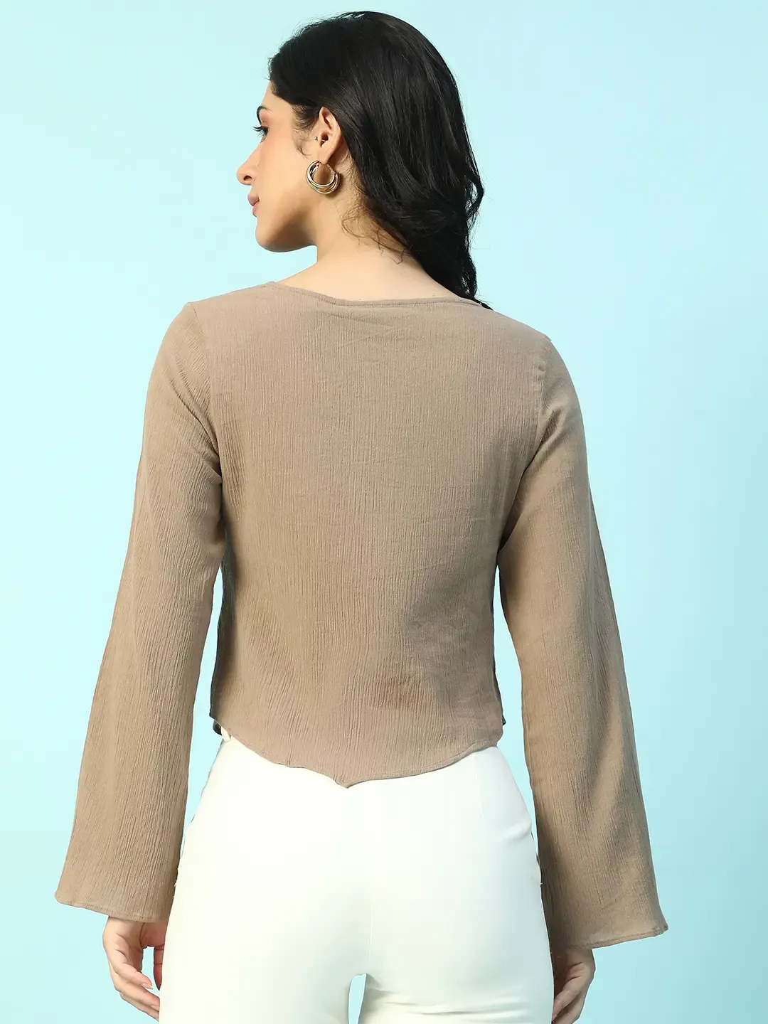 Brown Women’s Cotton Top with Tie-Knot - Image 3