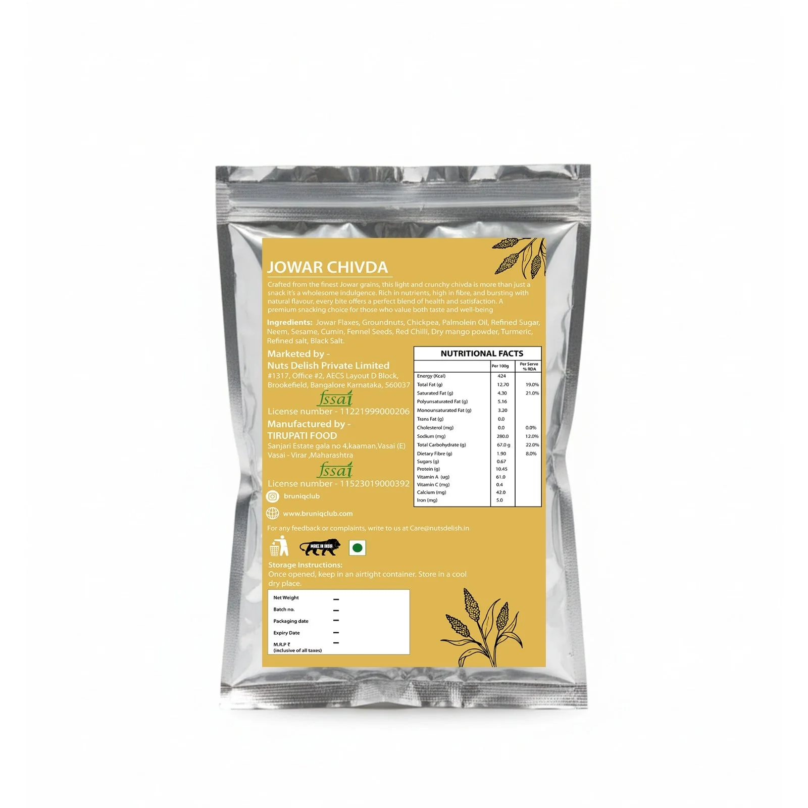 Bruniq Jowar Chivda 75g Pack of 2 - Image 3