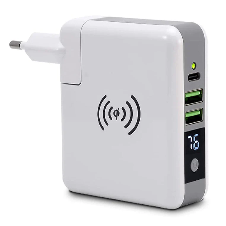 Buddy: 5-in-1 Wireless Charging Power Bank (5200mAh) with Fast Charging, PD 3.0, Qi Dock, LED Display & Built-In Wall Plug for iPhone, Android & More