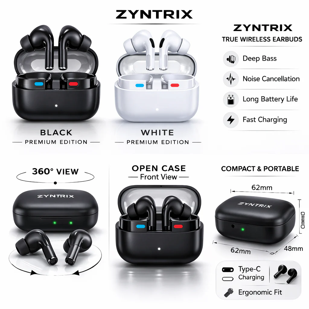 Buds3 Pro Wireless Earbuds, TWS ,Powered by Zyntrix AI, , Active Noise Cancellation, Adaptive Noise Control, 38hrs Battery, Pinch Controls, Zyntrix Ecosystem, Black - Image 3