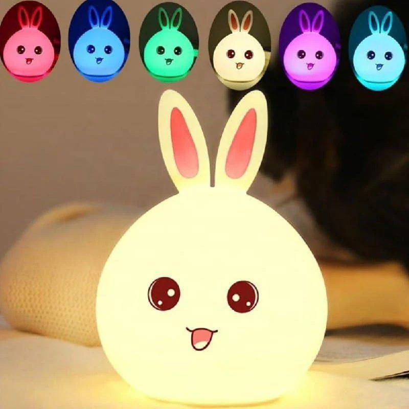 Bunny: Adorable Silicone Bunny Night Light with 7-Color Tap LED Glow, USB Rechargeable & Soft Lighting for Kids’ Room & Gifting - Image 11