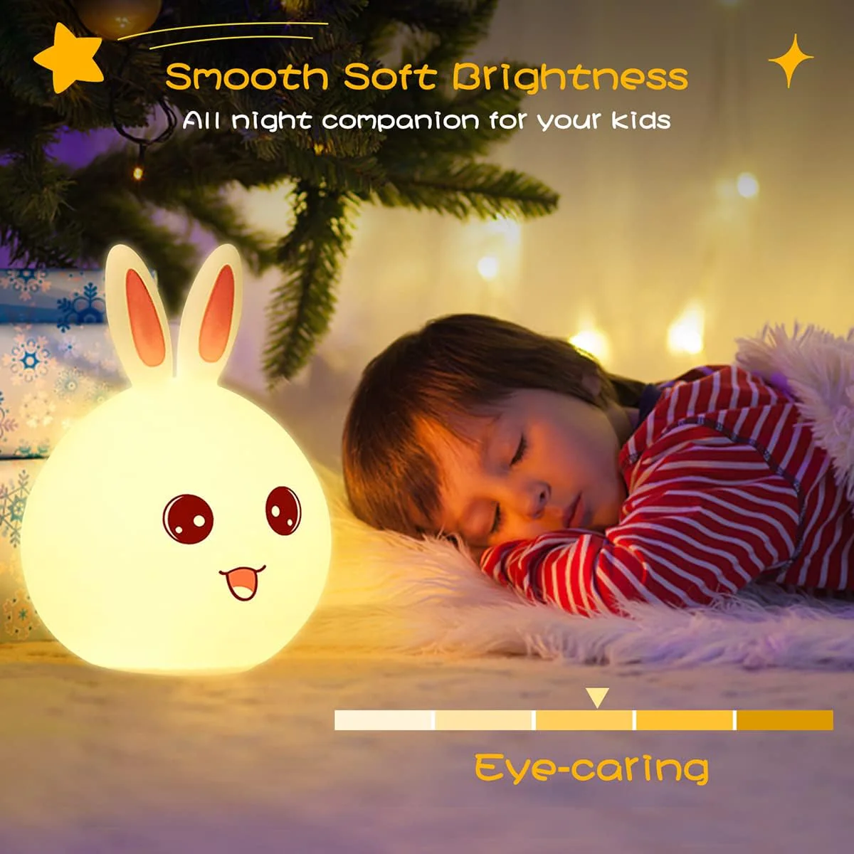 Bunny: Adorable Silicone Bunny Night Light with 7-Color Tap LED Glow, USB Rechargeable & Soft Lighting for Kids’ Room & Gifting - Image 3