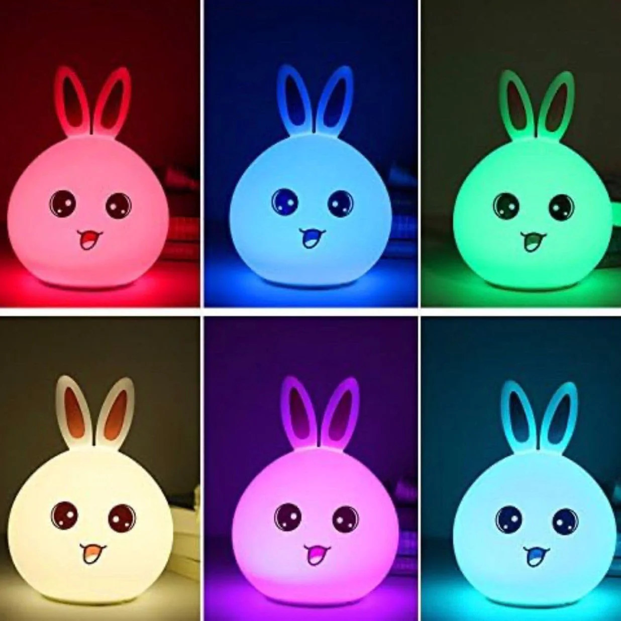 Bunny: Adorable Silicone Bunny Night Light with 7-Color Tap LED Glow, USB Rechargeable & Soft Lighting for Kids’ Room & Gifting - Image 4