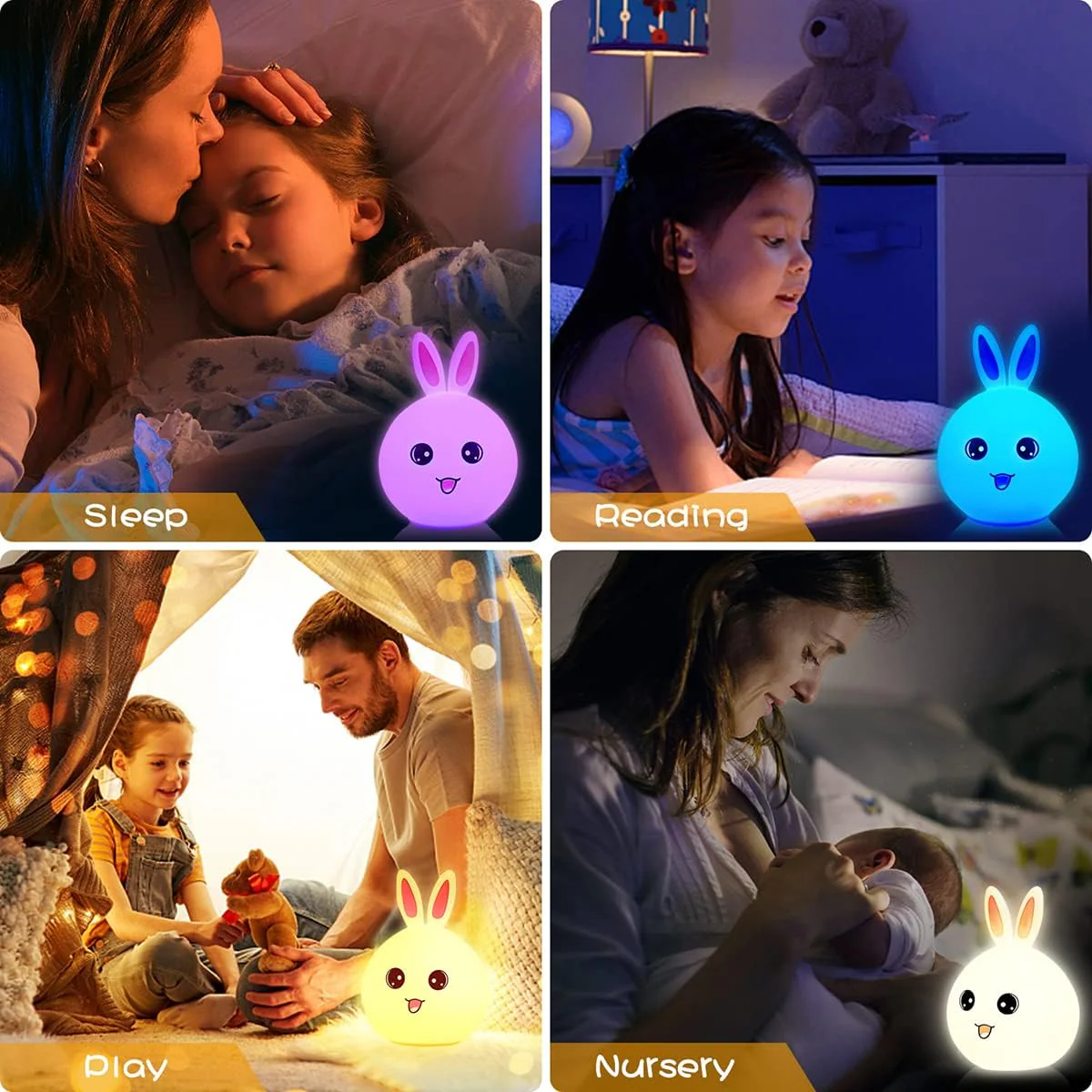 Bunny: Adorable Silicone Bunny Night Light with 7-Color Tap LED Glow, USB Rechargeable & Soft Lighting for Kids’ Room & Gifting - Image 7