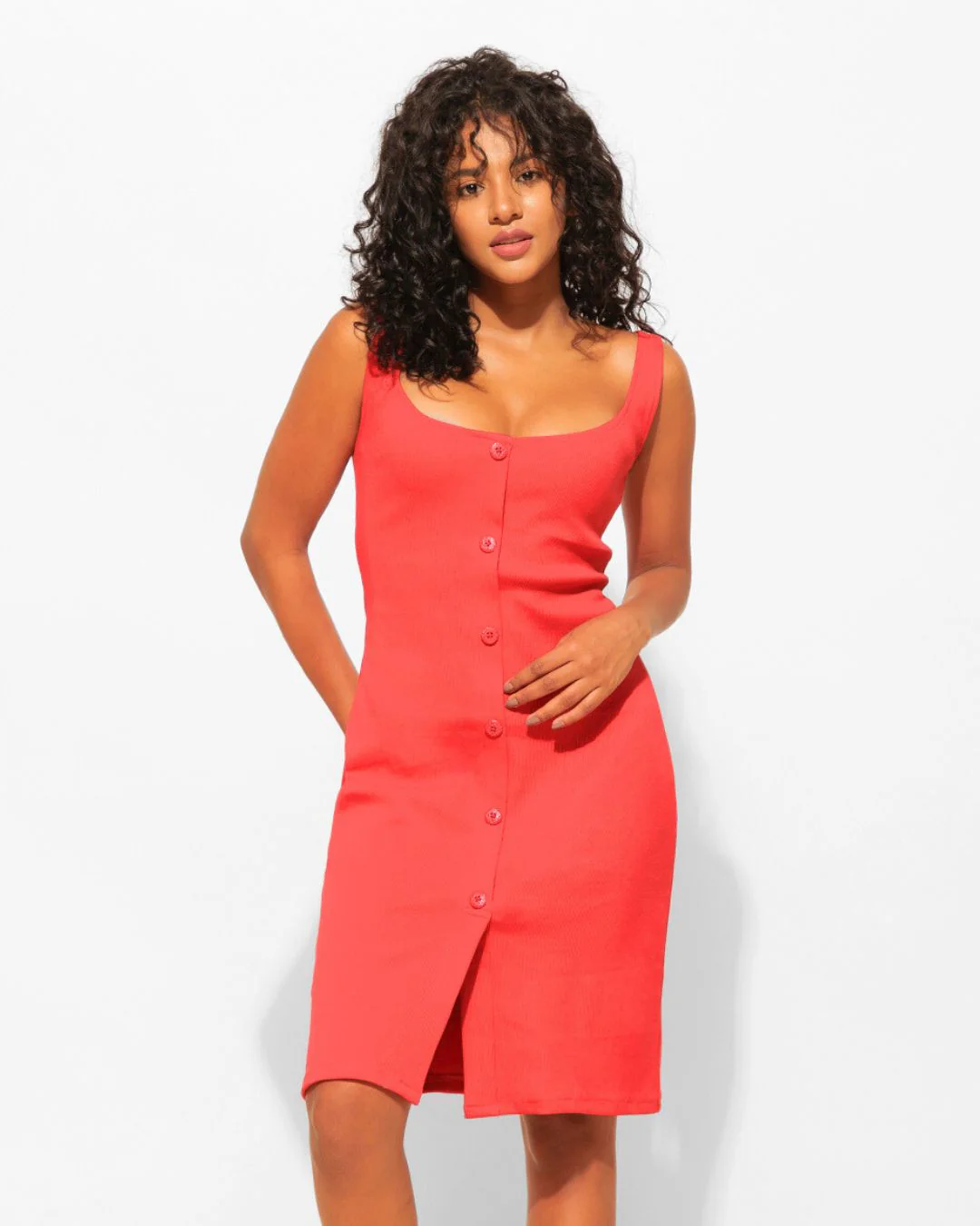 Buttoned Knit Bodycon Midi Dress - Image 5