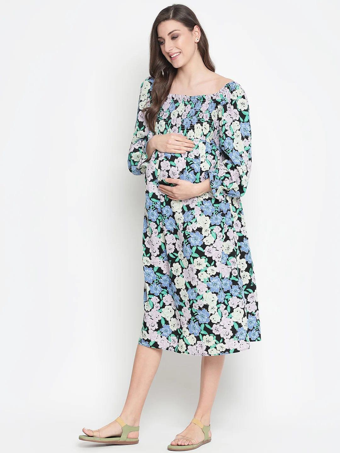 Camp Of Colors Floral Print Easy Maternity Smocking Dress - Image 3