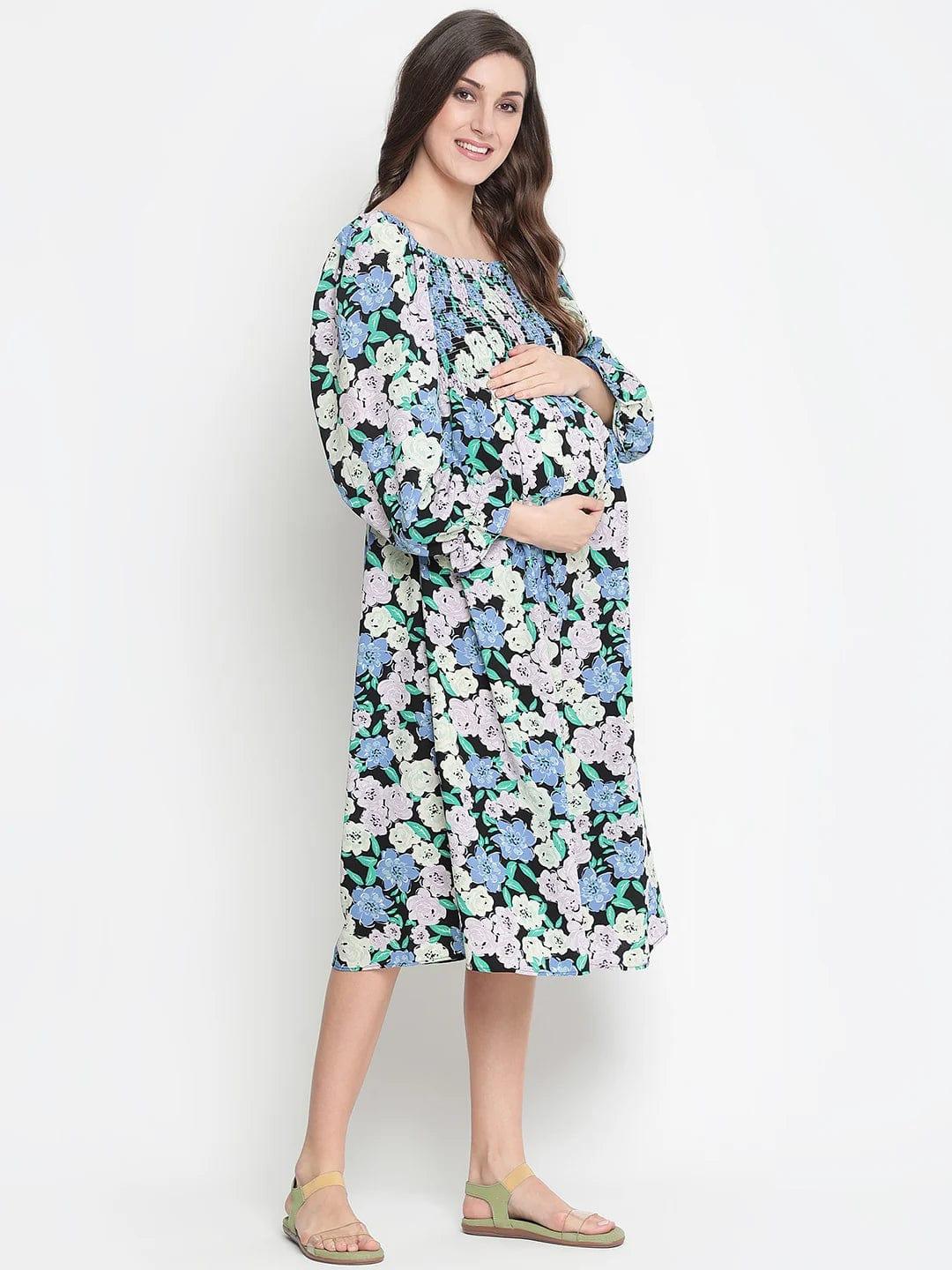 Camp Of Colors Floral Print Easy Maternity Smocking Dress - Image 4