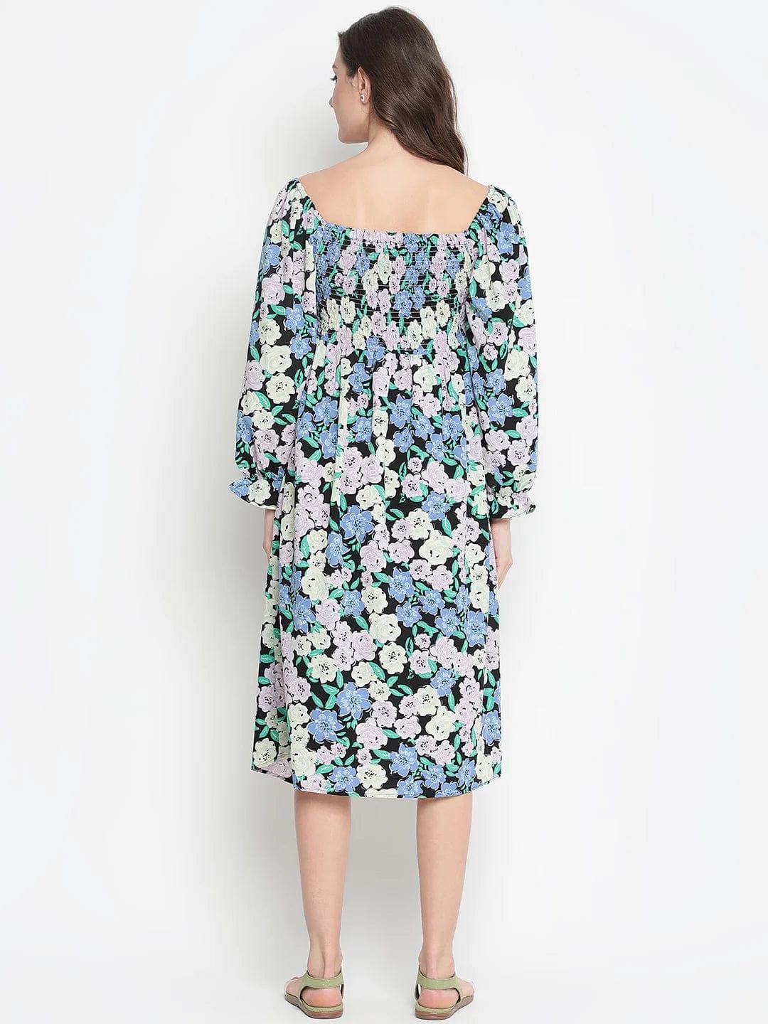 Camp Of Colors Floral Print Easy Maternity Smocking Dress - Image 5