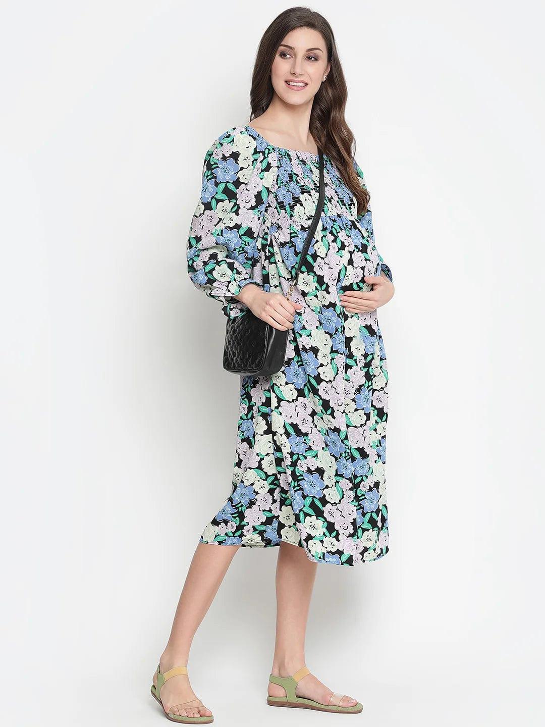 Camp Of Colors Floral Print Easy Maternity Smocking Dress - Image 8